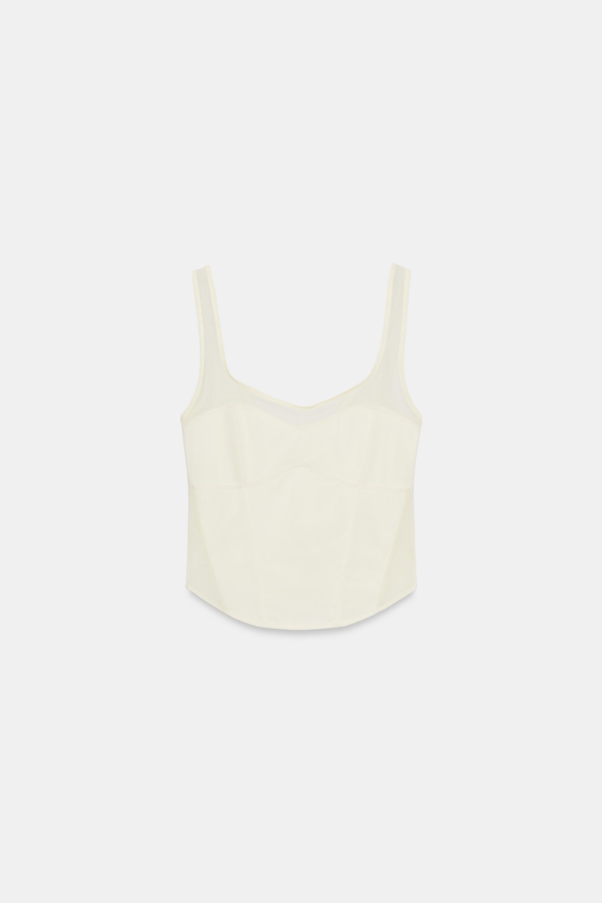 MIXED FABRIC CORSET-STYLE TOP